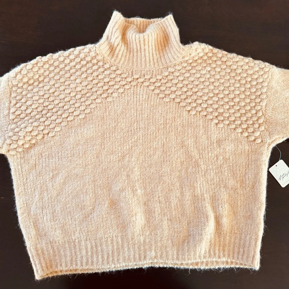 Free People Bradley Pullover Camel Heather Turtleneck Sweater Bubble Mock neck